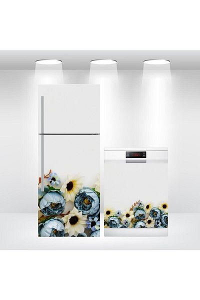 Bigaimaj Capac pentru frigider și mașină de spălat vase cu model floral - folie autocolantă