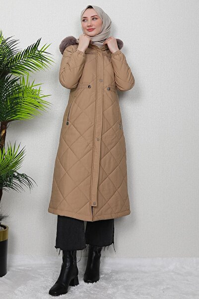 giz astore Καπιτονέ Παλτό - Μάλλινο, Σκούρο Μπισκότο