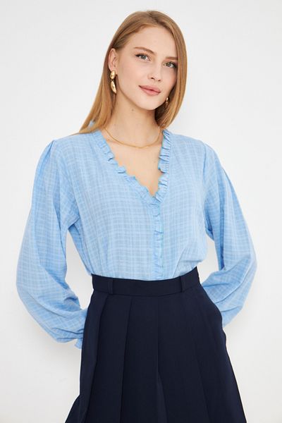 armonika Baby Blue μακριά μπλούζα με βολάν γιακά και λαστιχένια μανίκια - ARM-25K 001030