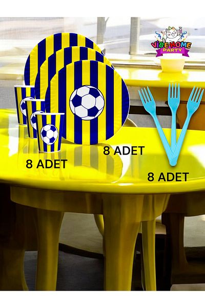 VibeHome 8-Person Yellow Navy Canary Fan Super Eco Set - Birthday Party & Fun Events