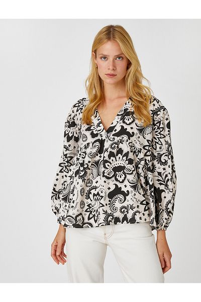 Koton Floral Blouse V Neck