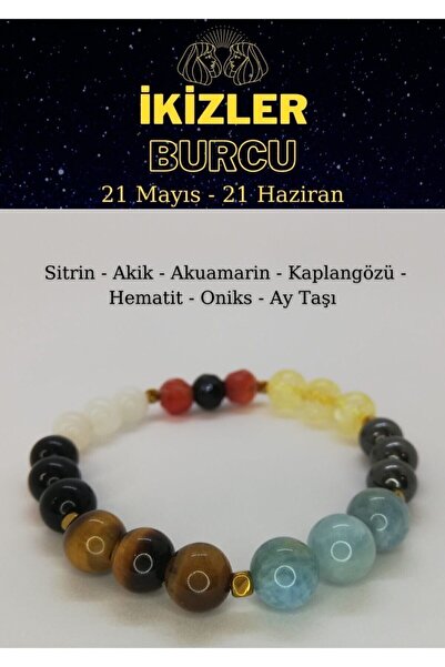 Nelleovana Gemini Zodiac Sign Bracelet Agate, Citrine, Aquamarine, Tigerseye,...