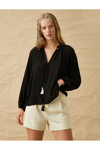Koton Melis Ağazat X - Tassel Detailed Balloon Sleeve Blouse