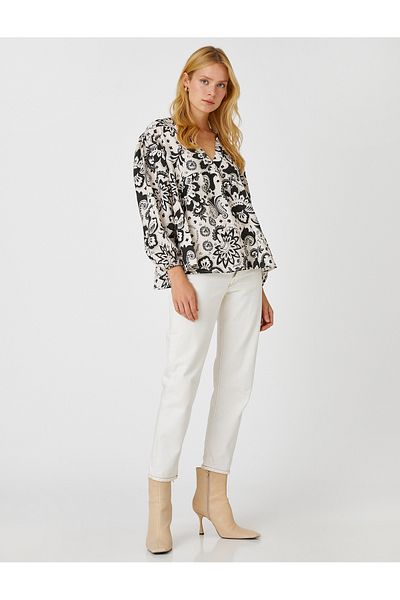 Koton Floral Blouse V Neck