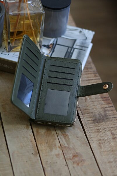 Moom Bag Women's Khaki Green Card Holder Detailed Medium Wallet