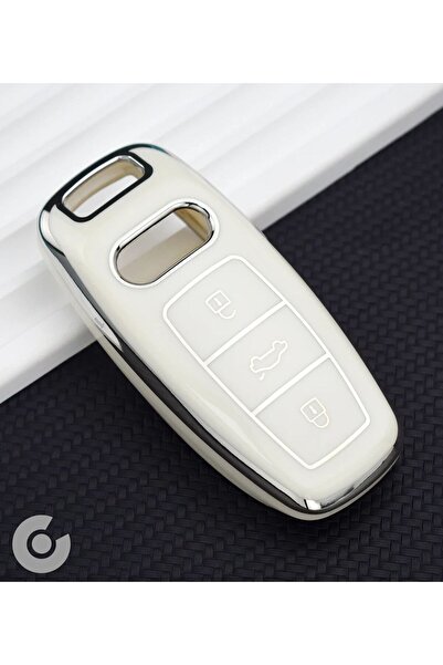 Alazpay Husă pentru chei din TPU pentru Audi A3 A4 A6 A7 A8 & B9 C8 4K D5 & S7 S8 & Q7 Q8 & E-Tron (argintiu alb)