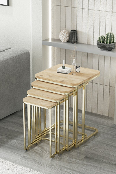 FAYMEND Tekerlekli 4 Lü Zigon Sehpa - Yan sehpa  ( GOLD - RİVOLİ ) MDF