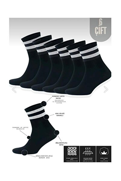 SARI BUTiK Black Striped College Socks 6 Pack (Cotton) Unisex