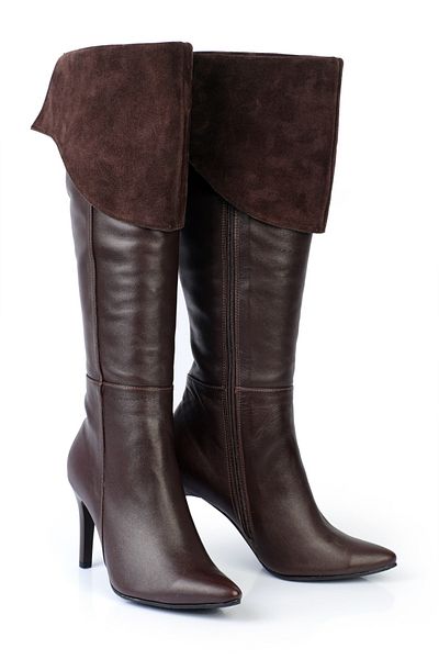 KARVENSHOES Дамски боти на висок ток, кафяви, над коляното, 576