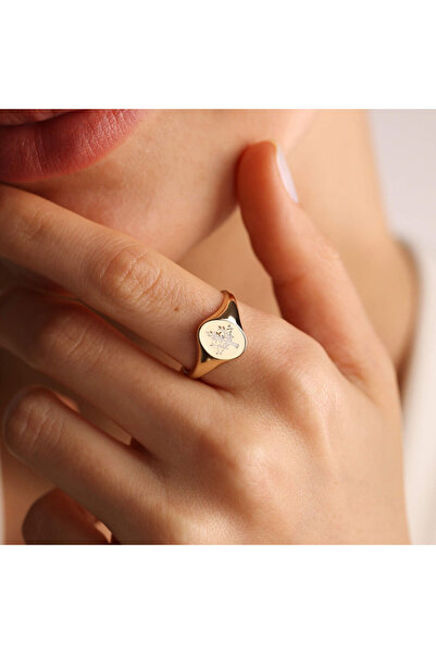 Sembol Gold 14k Altın Şövalye Yüzük Çınar (aile) Mine Form