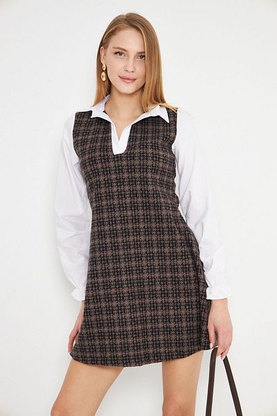 armonika Women's Mink Shirt Collar Long Sleeve Mini Dress Arm-25K 001050