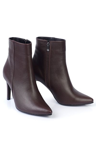 KARVENSHOES Γυναικείες μπότες στιλέτο από γνήσιο δέρμα με φερμουάρ καφέ 574