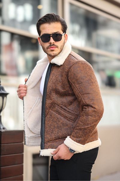 Helen Goods Ανδρικό δερμάτινο παλτό Shearling Suede