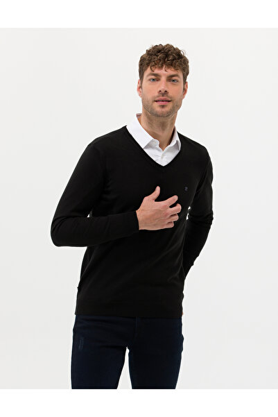 Pierre Cardin Μαύρο πλεκτό πουλόβερ με λεπτή εφαρμογή V-λαιμόκοψη Basic 50276536-VR046