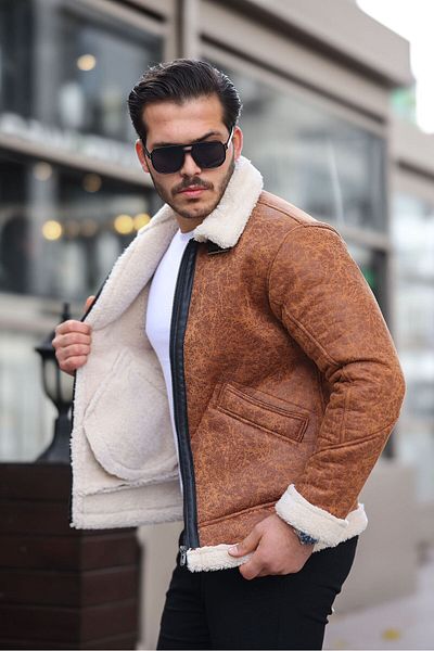 Helen Goods Ανδρικό δερμάτινο παλτό Shearling Suede