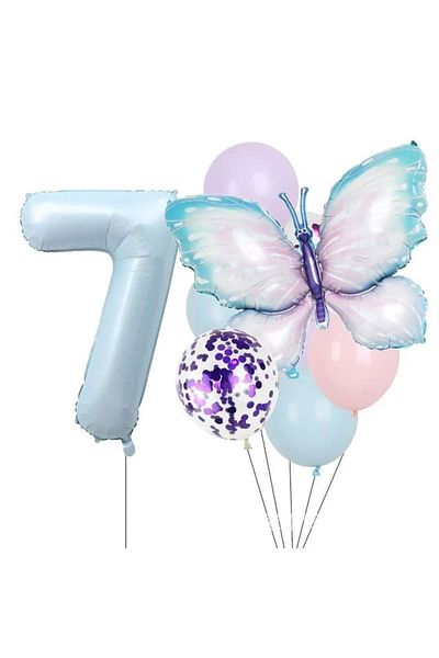 DÜVENCİ TİCARET Butterfly Birthday Party Balloons, Blue Age Balloon Set