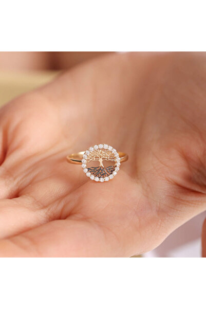 Sembol Gold Altın Hayat Ağacı Yüzük 14 Ayar Çift Renk