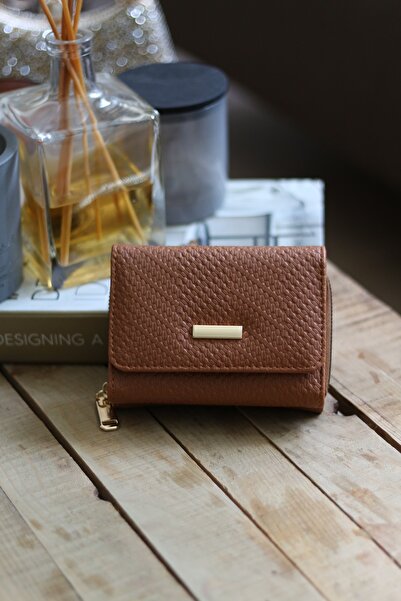 Moom Bag Women's Tan Card Holder Detailed Mini Wallet