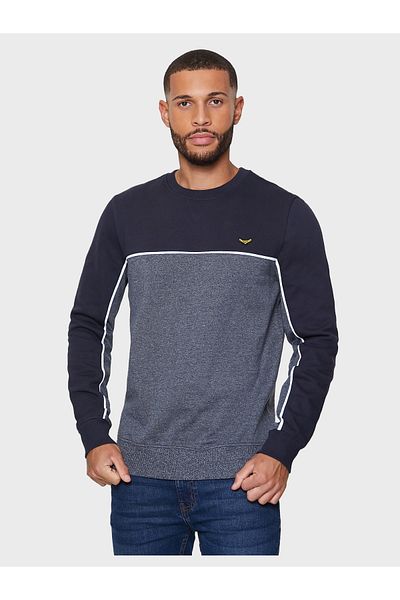 Threadbare Men Crew Neck Two Tone Long Sleeve Sweatshirt, Navy Combo