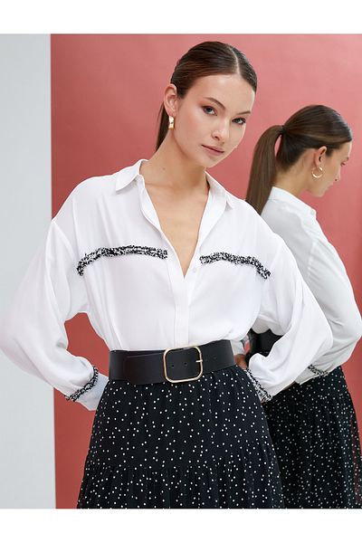 Koton Long Sleeve Shirt Buttoned Tweed Stripe Detailed