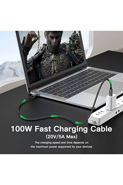 yediseven Type C To USB 3.2 Gen2 100W 5A Hızlı Şarj Data ve 4K Görüntü Aktarma Kablosu 20GBPS Gri 1 Metre