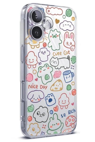 3GEN CASE İphone 16 Plus Uyumlu Desenli (Kamera Korumalı) Şeffaf Silikon Kılıf