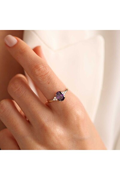 Sembol Gold Ametist Taşlı Altın Yüzük