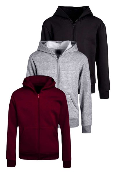 Uniquetrenders Set de 3 hanorace unisex din bumbac cu glugă și fermoar pentru copii