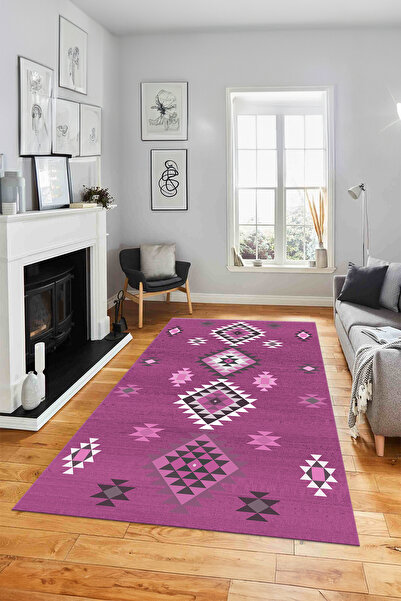 Viyana Home Dijital Baskılı Kaymaz Taban Etnik Kilim Görünümlü Yıkanabilir Yo...
