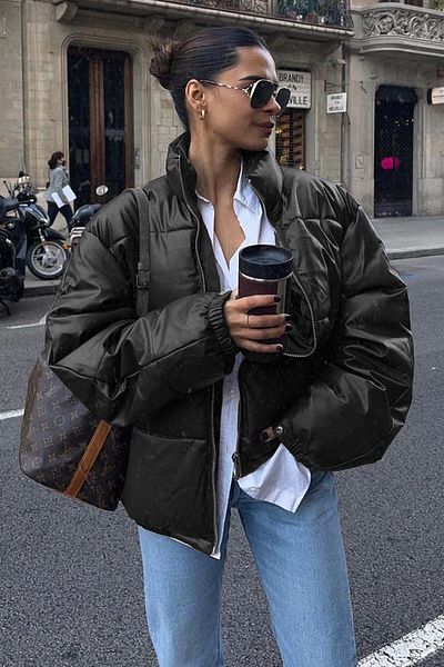 Madmext Černý oversize základní kožený kabát Mg1387