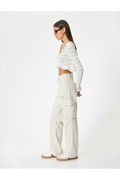 Koton Cargo Jeans Straight Wide Leg Standard Waist - Eve Straight Jeans