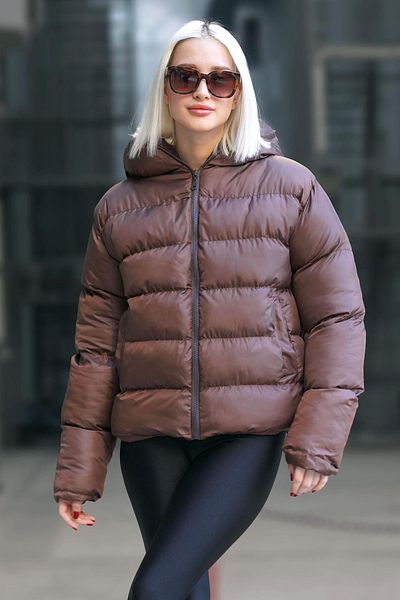 Madmext Brown Hooded Puffer Women's Coat MG1953
