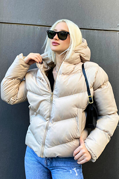 Madmext Stone Color Hooded Slim Fit Puffer Women's Coat Mg1956