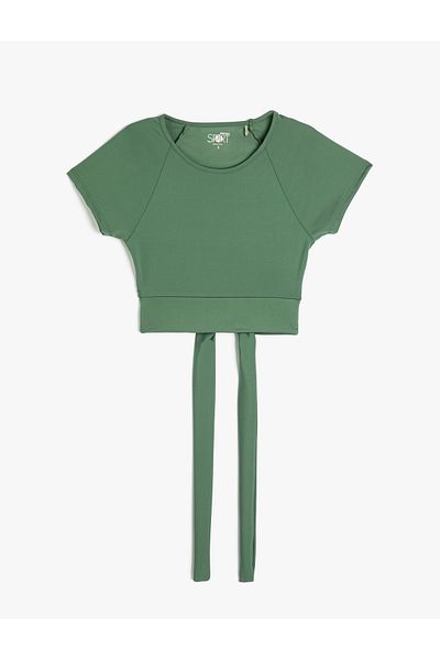 Koton Crop Yoga T-Shirt with Tie Detail Short Sleeve Crew Neck