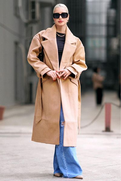 Madmext Hnědý oversize dlouhý dámský kabát Mg1584