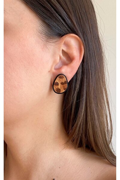 Sacha Accessories البيضاوي ليوبارد منقوشة الأقراط السوداء