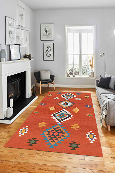 Viyana Home Dijital Baskılı Kaymaz Taban Etnik Kilim Görünümlü Yıkanabilir Yo...