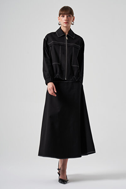 Nuss Μαύρο κοντό μπουφάν 6027 - Με φερμουάρ