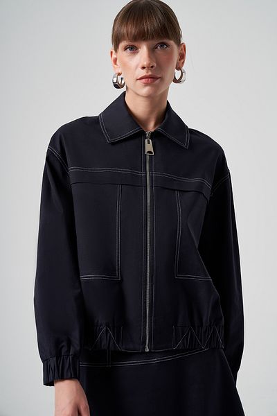 Nuss Zippered Short Jacket 6027 Navy Blue