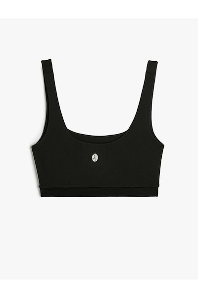 Koton Halbes Tanktop mit sportlichem Print und detailliertem Slim Fit U-Kragen