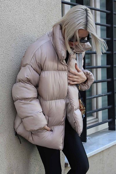 Madmext Stone Color Basic Oversize Dámský Puffer Coat Mg1550