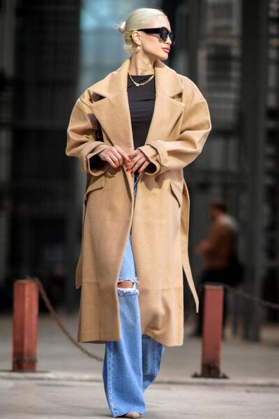 Madmext Kahverengi Oversize Uzun Kadın Kaban Mg1584