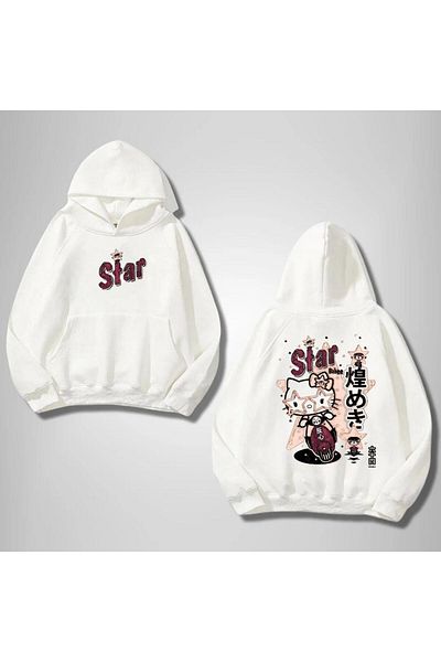 Touz Moda Φούτερ Hello Star εμπρός και πίσω με στάμπα με λευκή κουκούλα