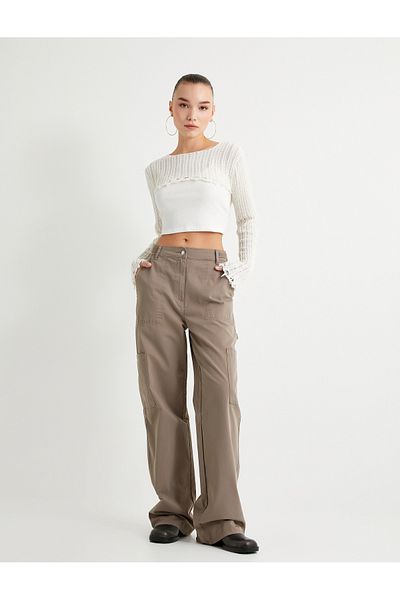 Koton Wide Leg Trousers High Waist Pocket Detail