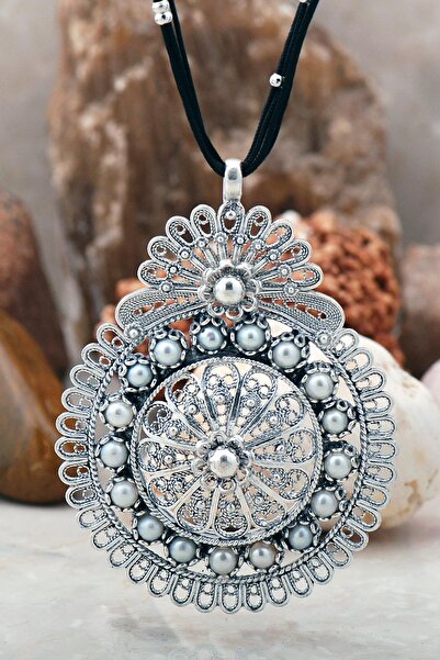 Sümer Telkari İncili Telkari Işlemeli Tılsım Gümüş Kolye Ucu 79