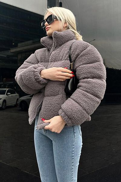 Madmext Zakouřený plyšový základní Crop Coat Mg1634