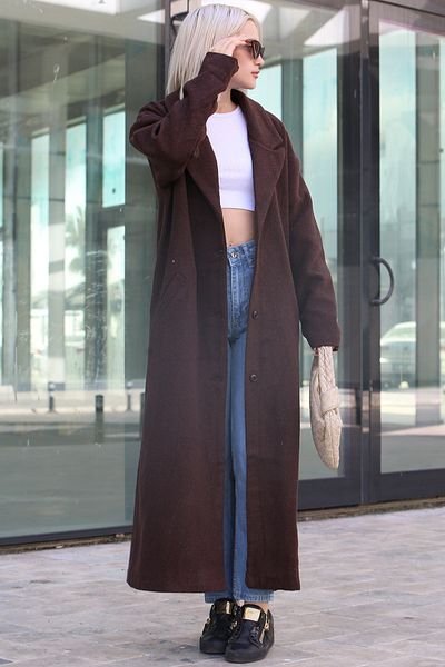 Madmext Mad Girls Brown Long Women's Coat Mg1302