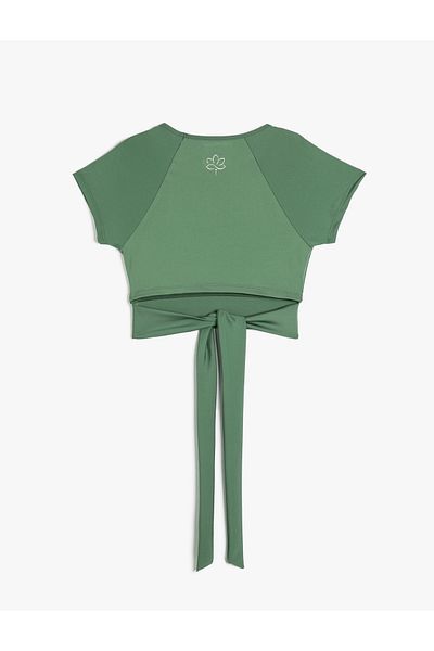 Koton Crop Yoga T-Shirt with Tie Detail Short Sleeve Crew Neck
