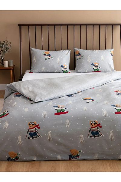LC Waikiki Šedý medvídek Teddy Printed Double Home Povlečení