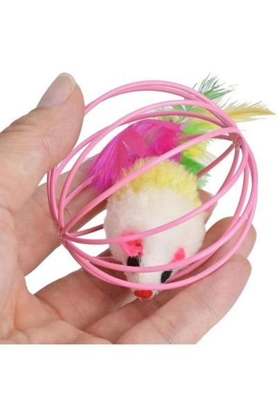 SENNEDİLERSEN 6cm Metal Caged Plush Dog Mouse - Kitten Training Toy Ball